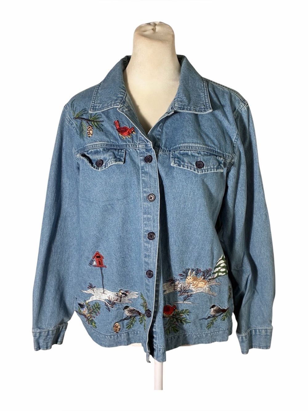 Vintage Breckenridge Petite embroidered cardinal denim shirt Sz PM